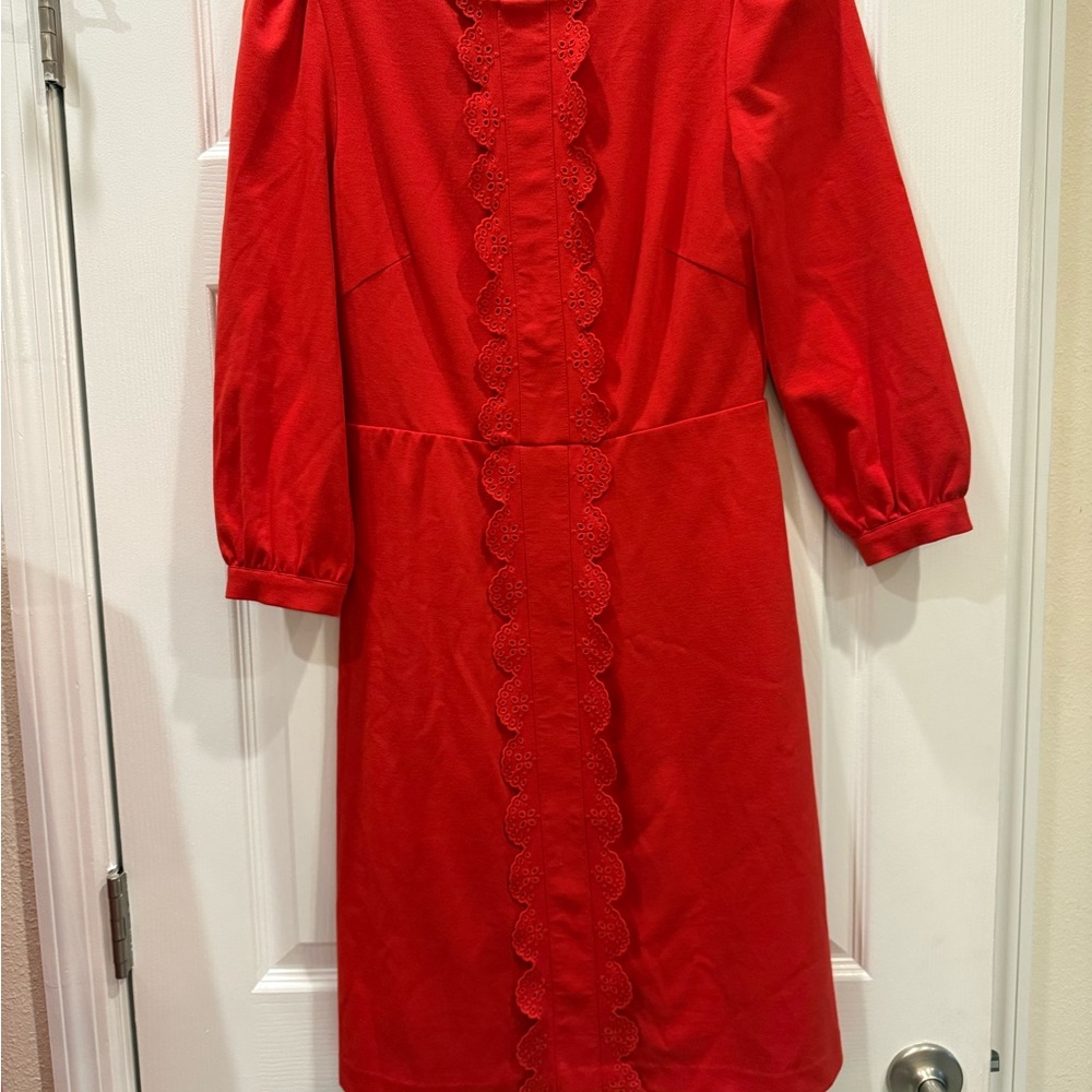 Boden Red Midi Dress with Scallop Trim - Picture 2 of 10